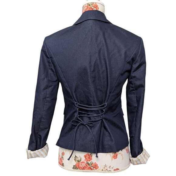 Donna Degnan Size 4 Blazer Tie Back Denim Look Office Siren Career Corpcore - Picture 5 of 11